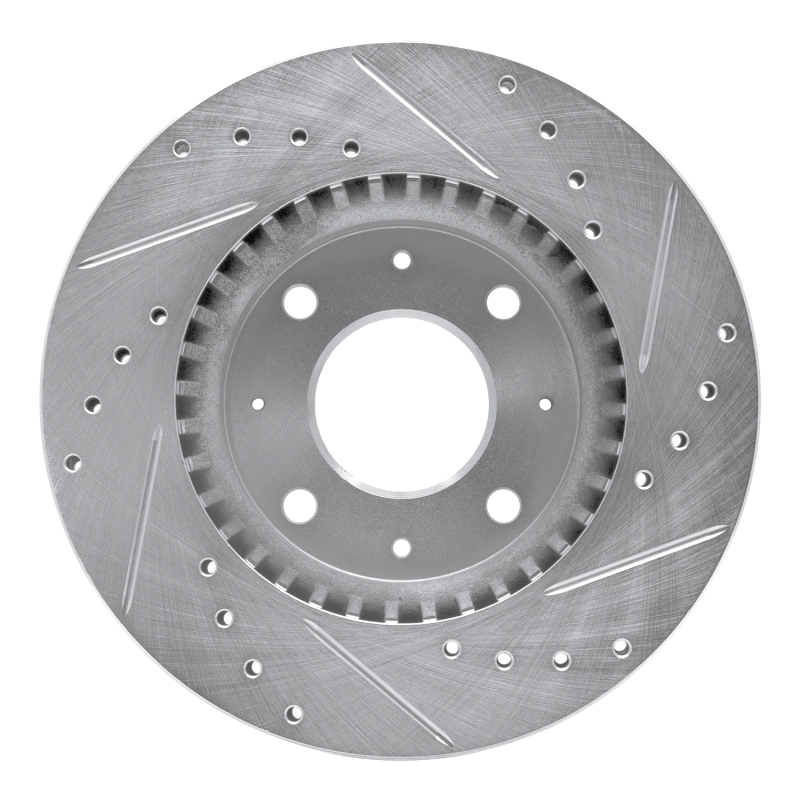 Kia Spectra5 Brake Rotor (1) - Front Left - R1 Concepts - Drilled & Slotted - Silver - `04-`09